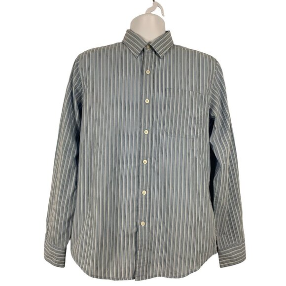 Calvin Klein Jeans Mens Button-Up Long Sleeve Shirt Blue & White Striped Medium - Picture 1 of 12